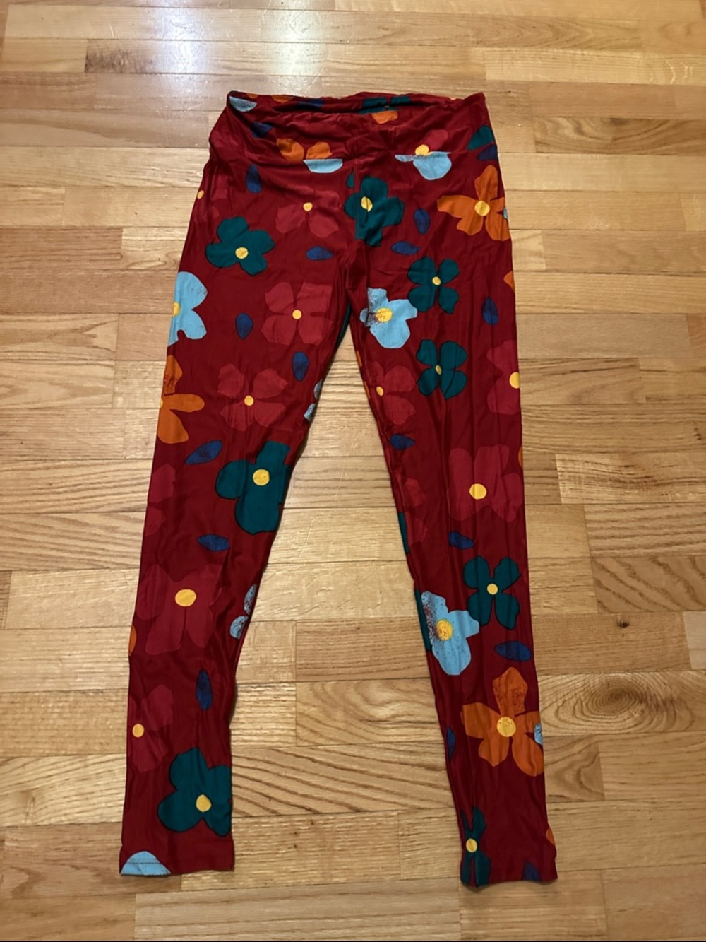 LuLaRoe Red Floral Print Leggings